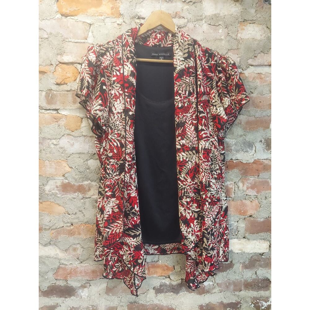 Sara Michelle Womens Layered Shrug Top 1X Red Black Tan Floral Leaf